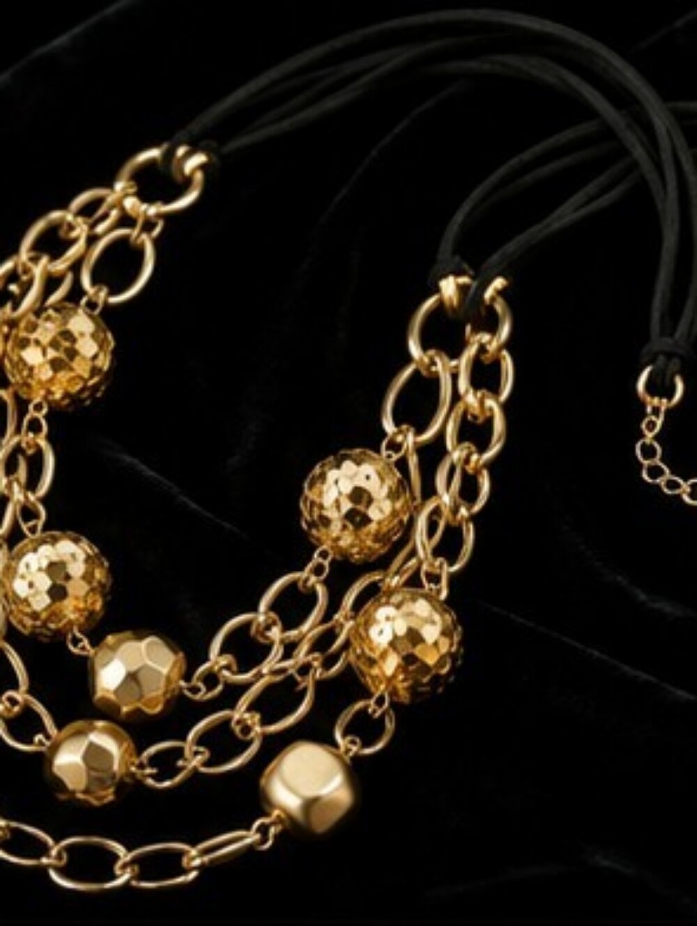 Vintage 1980s Gold Statement Necklace Triple Suede Cord Multi Strand Chunky - Picture 4 of 11